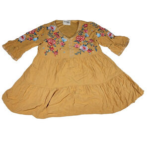 Savanna Jane Dress Womens Size Small Yellow Babydoll Boho Floral Cottagecore